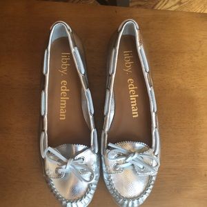 Libby Edelman silver deck shoes worn once like new